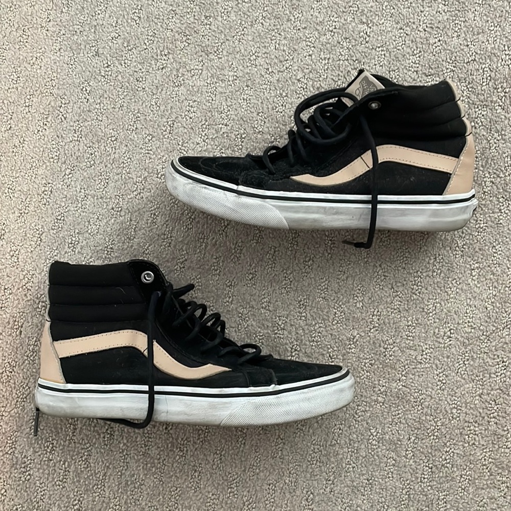 Black and cream high top vans